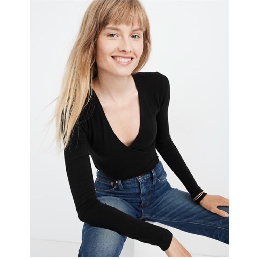 Madewell Wrap Thong Bodysuit long sleeve black